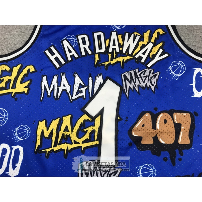 Camiseta Orlando Magic Penny Hardaway NO 1 Slap Sticker Mitchell & Ness 1994-95 Azul